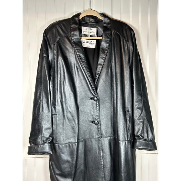 Dero by Rocco D'Amelio Women's metallic black, Leather Long Coat, M the matrix - Picture 2 of 13